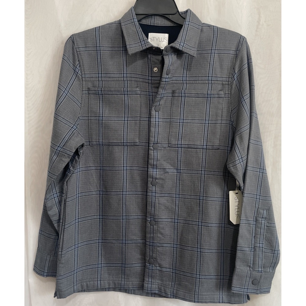 Men's‎ Small Snap Jacket Blue Gray Plaid Stylus JC Penney Pockets Heavy